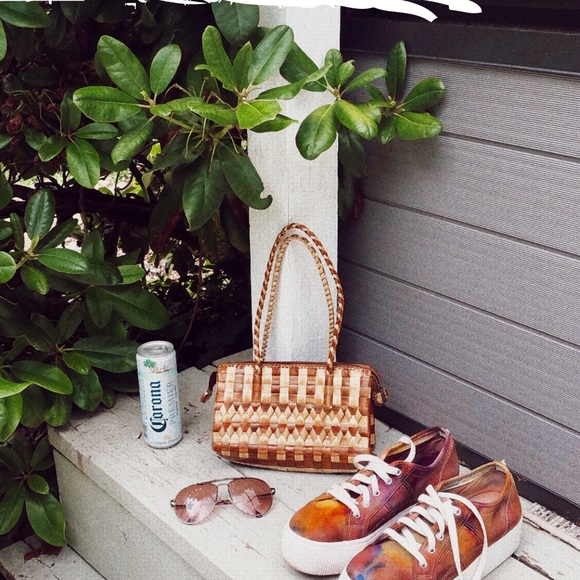 SOLD Woven Rattan Tan & Brown Mini Summer Bag - Picture 2 of 13